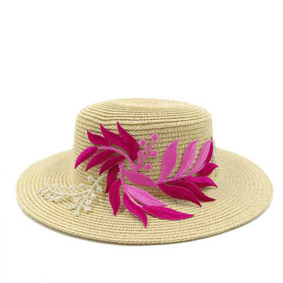 2023 m. Nauja vyriška ir moteriška šiaudinė kepurė rožių raudonų lapų priedai Vasarinė plokščia šiaudinė kepurė nuo saulės Paplūdimys шляпа женская летняя