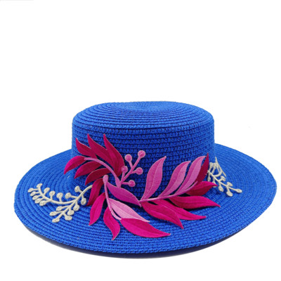 2023 m. Nauja vyriška ir moteriška šiaudinė kepurė rožių raudonų lapų priedai Vasarinė plokščia šiaudinė kepurė nuo saulės Paplūdimys шляпа женская летняя