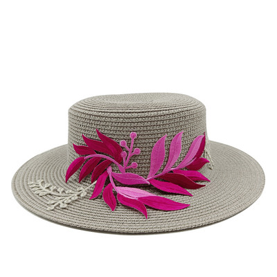 2023 m. Nauja vyriška ir moteriška šiaudinė kepurė rožių raudonų lapų priedai Vasarinė plokščia šiaudinė kepurė nuo saulės Paplūdimys шляпа женская летняя