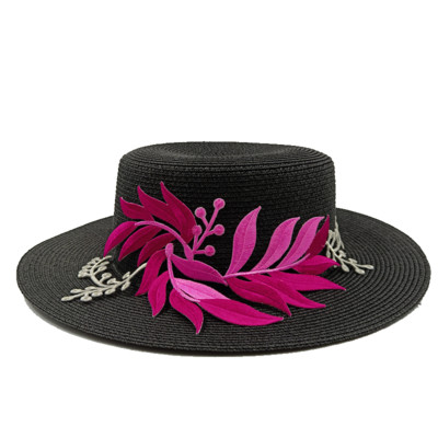 2023 m. Nauja vyriška ir moteriška šiaudinė kepurė rožių raudonų lapų priedai Vasarinė plokščia šiaudinė kepurė nuo saulės Paplūdimys шляпа женская летняя