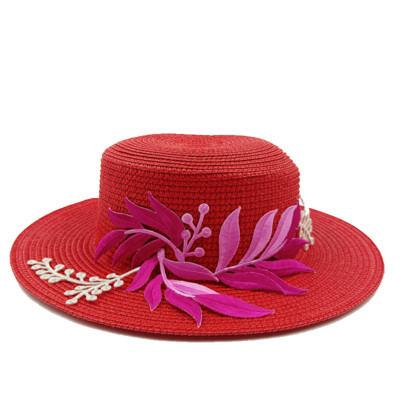 2023 m. Nauja vyriška ir moteriška šiaudinė kepurė rožių raudonų lapų priedai Vasarinė plokščia šiaudinė kepurė nuo saulės Paplūdimys шляпа женская летняя