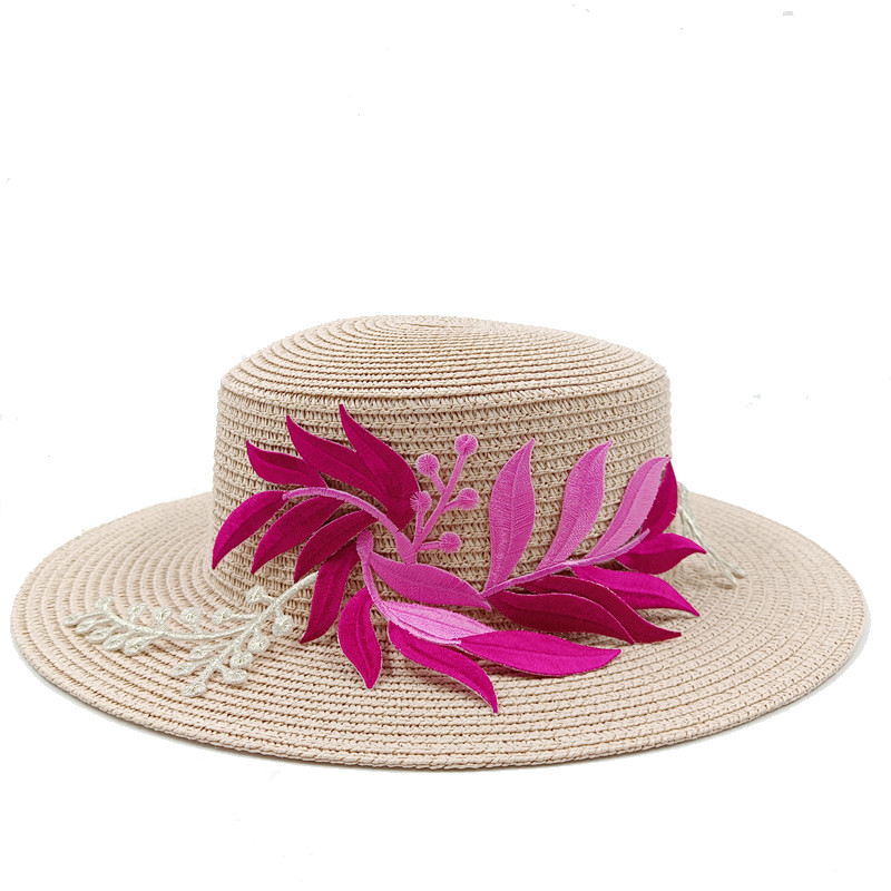 2023 m. Nauja vyriška ir moteriška šiaudinė kepurė rožių raudonų lapų priedai Vasarinė plokščia šiaudinė kepurė nuo saulės Paplūdimys шляпа женская летняя