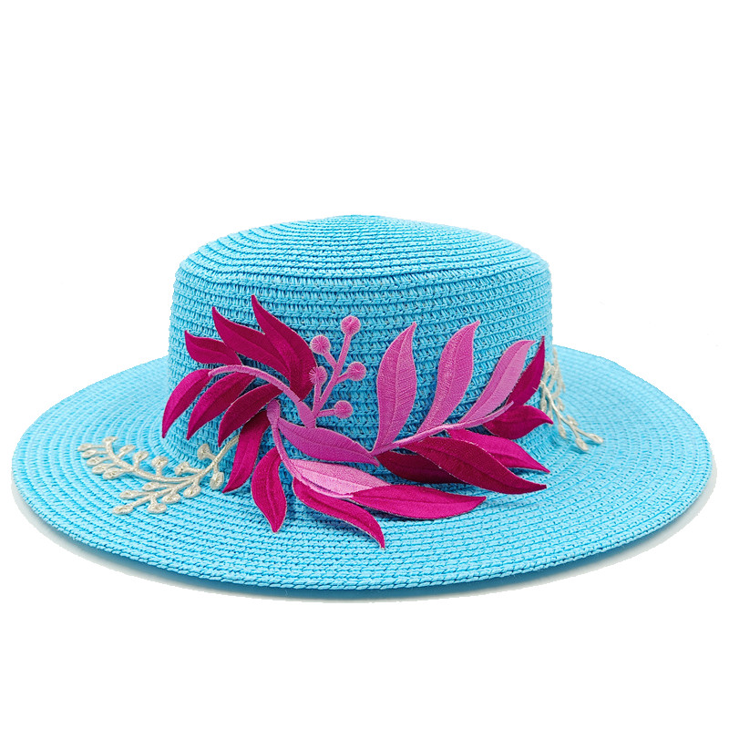 2023 m. Nauja vyriška ir moteriška šiaudinė kepurė rožių raudonų lapų priedai Vasarinė plokščia šiaudinė kepurė nuo saulės Paplūdimys шляпа женская летняя