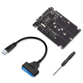 M.2 NGFF arba MSATA į SATA 3.0 adapteris USB 3.0 į 2.5 SATA kietasis diskas 2 viename konverterio skaitytuvo kortelė su kabeliu nešiojamam kompiuteriui