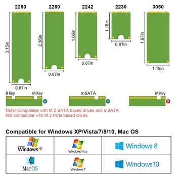 M.2 NGFF ή MSATA σε SATA 3.0 Προσαρμογέας USB 3.0 σε 2.5 SATA Σκληρός Δίσκος 2 σε 1 Κάρτα ανάγνωσης μετατροπέα με καλώδιο για φορητό υπολογιστή