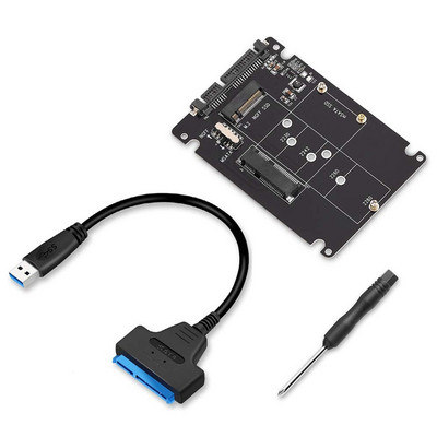 M.2 NGFF arba MSATA į SATA 3.0 adapteris USB 3.0 į 2.5 SATA kietasis diskas 2 viename konverterio skaitytuvo kortelė su kabeliu nešiojamam kompiuteriui