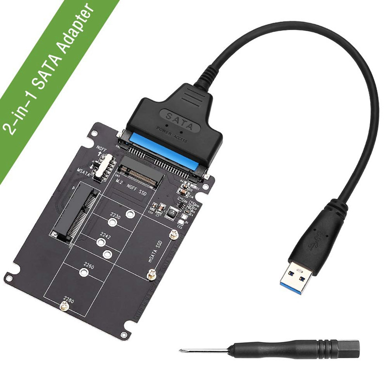 M.2 NGFF või MSATA-SATA 3.0-adapter USB 3.0-2.5-SATA-kõvaketas 2-ühes-muunduri lugejakaart koos kaabliga sülearvuti jaoks