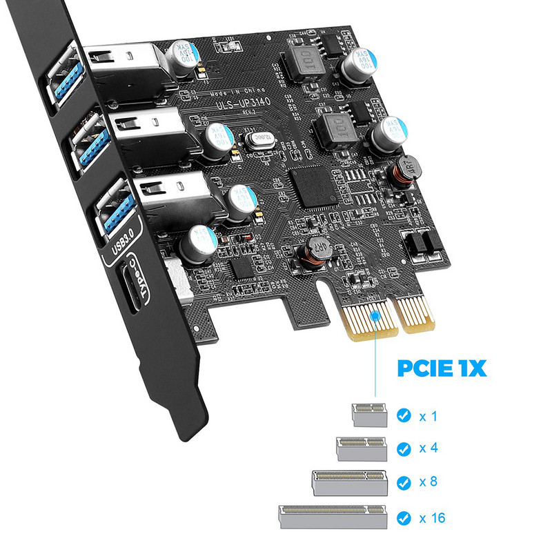 USB 3.0+Type-c порт PCI-E разширителна карта PCI Express 1X PCIe USB 3.0 HUB адаптерна карта 4-портов USB3.0 контролер за 2U корпус 5Gbps