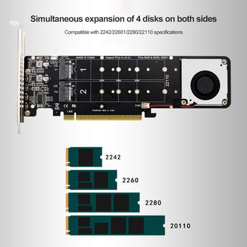 PCIeX16 To M.2 NVMe SSD Κάρτα M Key 4 Κάρτα επέκτασης NVME 4x32 Gbps Υποστήριξη πλακέτας προσαρμογέα SSD 2280/2260/2242/2230