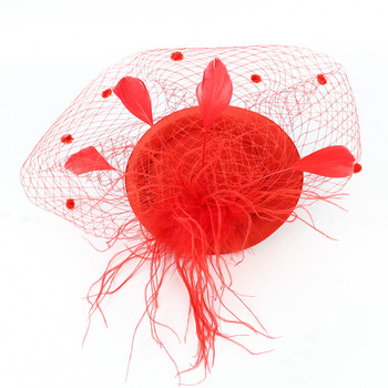 Γυναικεία κομψά καπέλο Fascinator Cocktail Wedding Party Church Headpiece Fashion Headwear με πέπλο Αξεσουάρ μαλλιών με πούπουλα Νύφη