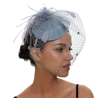 Žene Chic Fascinator Šešir Koktel Svadba Crkva Pokrivalo za glavu Modno pokrivalo za glavu s velom Perje Dodaci za kosu Mladenka