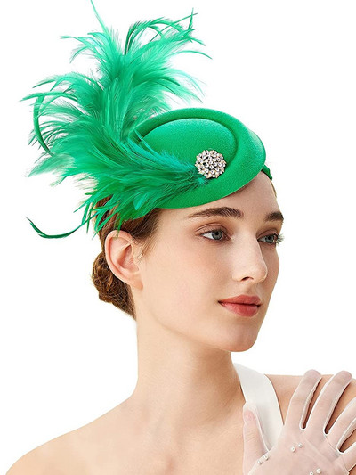 Шапка Tea Party Fascinator за жени Шапка Kentucky Feathers Fedoras Hat Лента за глава или щипка Коктейл Tea Party Headwewar за момичета