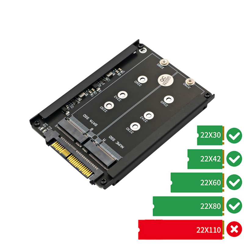 2 viename metalinis dėklas B raktas B+M raktas M.2, skirtas SATA NVME SSD į SFF-8639 U.2 adapterio kortelę su korpuso lizdu M.2 adapteriu