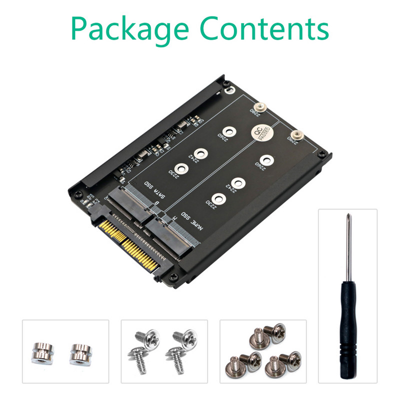 2 viename metalinis dėklas B raktas B+M raktas M.2, skirtas SATA NVME SSD į SFF-8639 U.2 adapterio kortelę su korpuso lizdu M.2 adapteriu