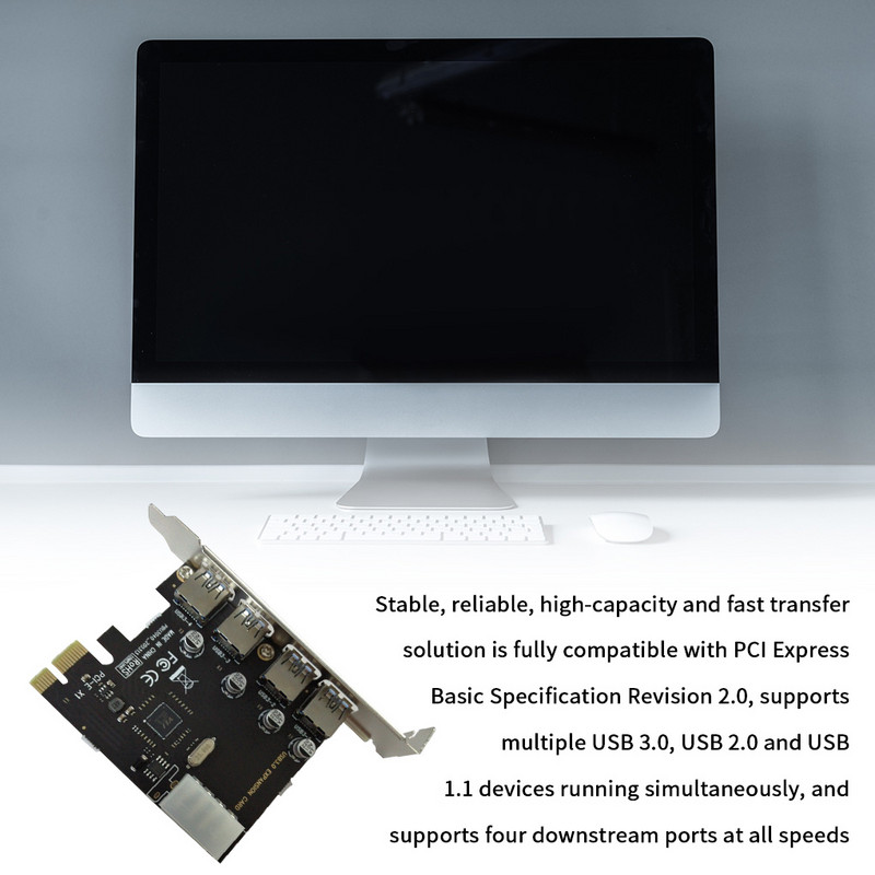 PCI-E į USB išplėtimo plokštė USB 3 0 PCI-E plėstuvo plokštė 4 prievadų adapterio plokštės kompiuterio priedas