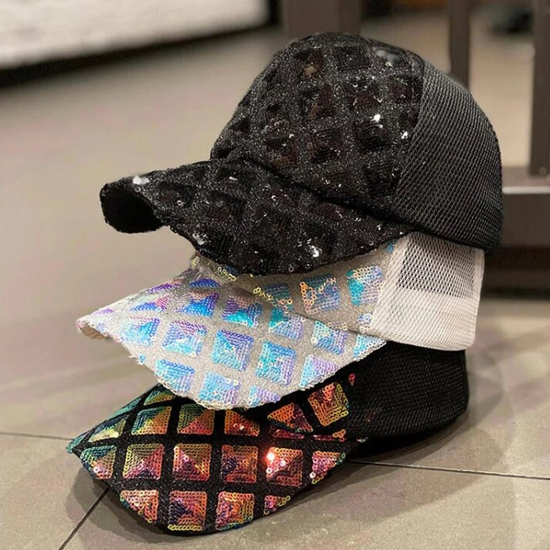 Vasaros blizgučių tinklelio beisbolo kepuraitė vyrams Moterų didmeninė prekyba blizgučiais lauko gorro sportinės kepuraitės Hiphopo kepurės Gatvės drabužiai