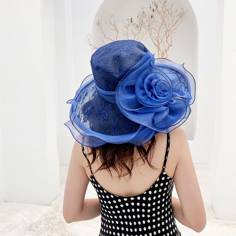 UV védelem, összecsukható, hullámos szélű virágmintás napozósapka nyaraláshoz