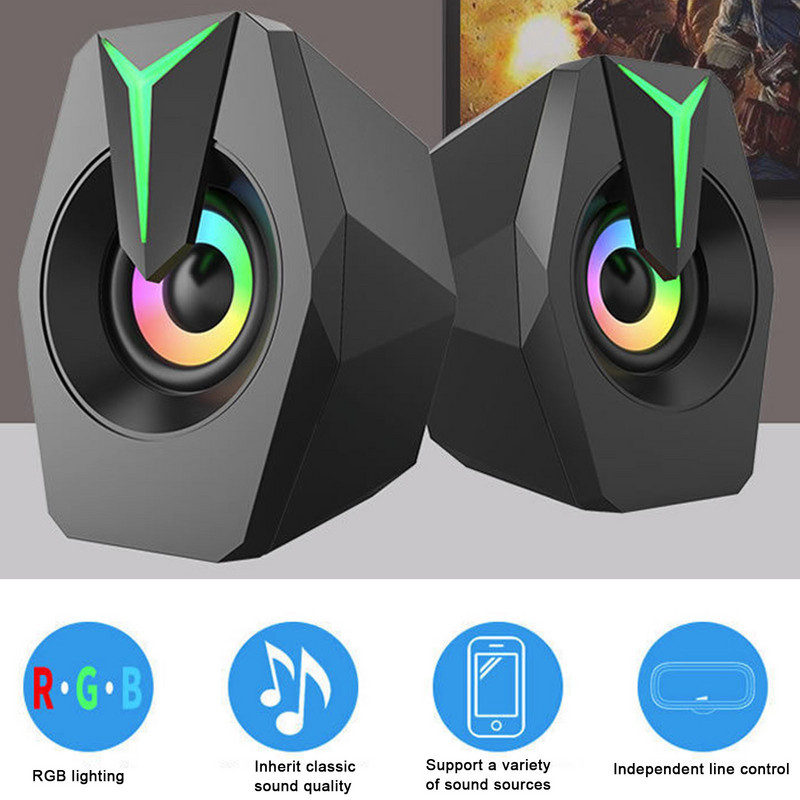 USB tápellátású hangszóró RGB világítással Hangerőszabályzó Hordozható vezetékes mélynyomó hangszóró laptophoz asztali számítógép asztali számítógéphez új