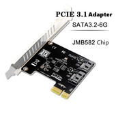 SATA PCI E adapter 2 port SATA 3.1 - PCIe X1 bővítő adapter kártya felszálló 6 Gbps JMB582 SATA3.1 PCIe PCI-e 1x kiegészítő kártyák