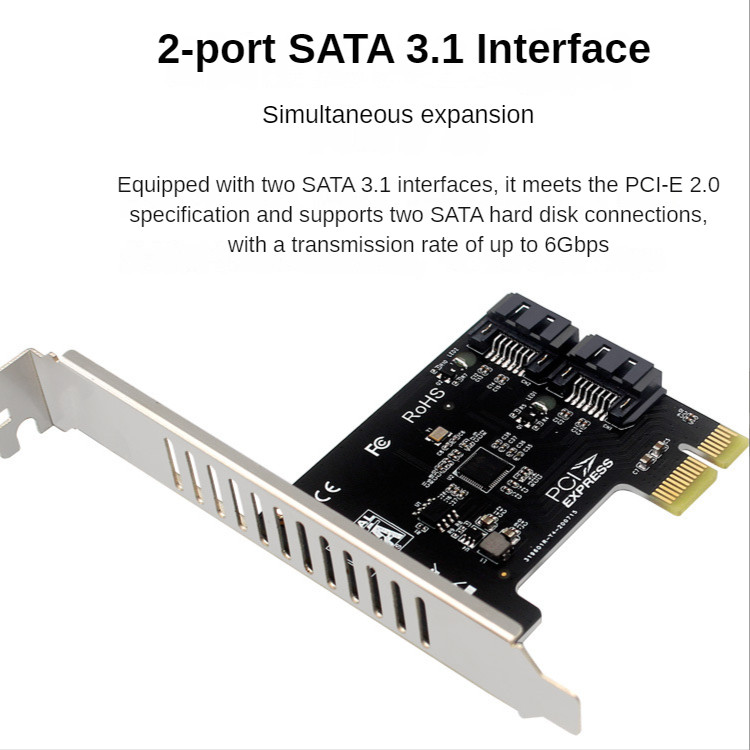 SATA PCI E adapter 2 port SATA 3.1 - PCIe X1 bővítő adapter kártya felszálló 6 Gbps JMB582 SATA3.1 PCIe PCI-e 1x kiegészítő kártyák