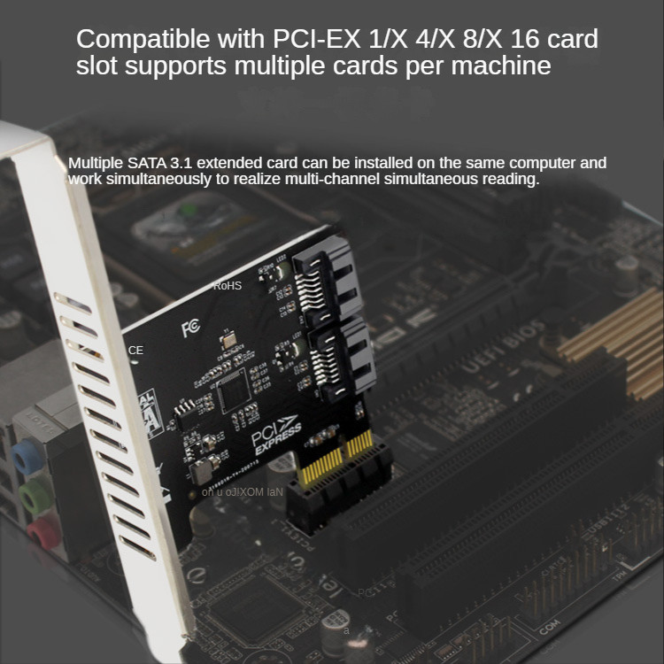 SATA PCI E adapter 2 port SATA 3.1 - PCIe X1 bővítő adapter kártya felszálló 6 Gbps JMB582 SATA3.1 PCIe PCI-e 1x kiegészítő kártyák