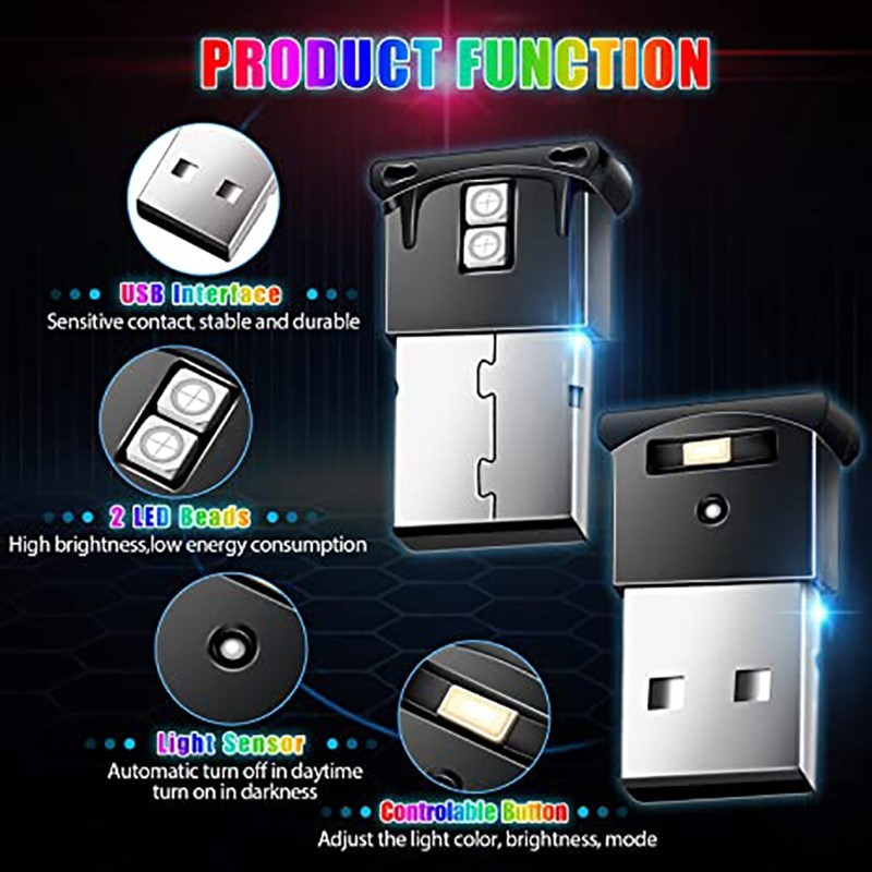 Mini USB Ambient Light LED RGB Ambient Light 8 Μεταβλητή Χρώμα για πληκτρολόγιο φορητού υπολογιστή αυτοκινήτου Atmosphere Smart Night Light