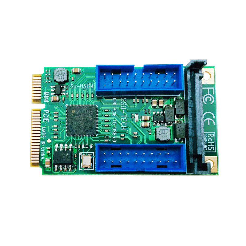 Adaptor Mini PCI-E la USB 3.0 Placă de ridicare MINI PCI Express la Placă de expansiune USB3.0 duală 19/20 pini Alimentare SATA 15 pini pentru PC desktop