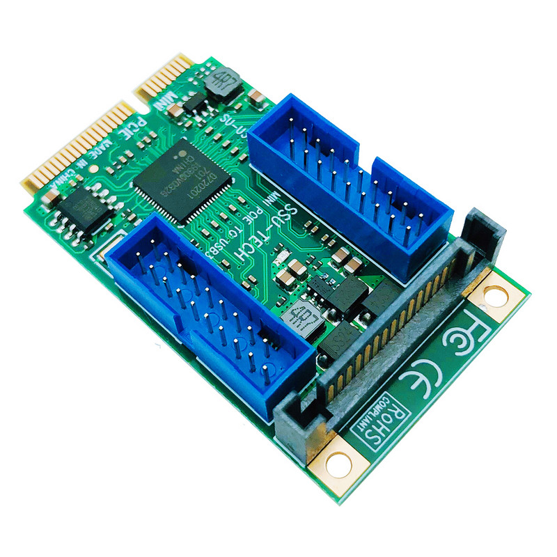 Adaptor Mini PCI-E la USB 3.0 Placă de ridicare MINI PCI Express la Placă de expansiune USB3.0 duală 19/20 pini Alimentare SATA 15 pini pentru PC desktop