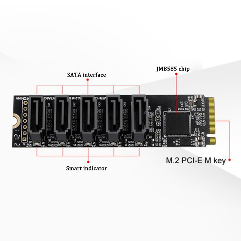 AU42 -M.2 NGFF PCIE B-Key Sata į SATA 3.0 5 prievadų išplėtimo plokštė 6 Gbps adapterio kortelė JMB585 lustų rinkinys M.2 NVME į SATA3.0