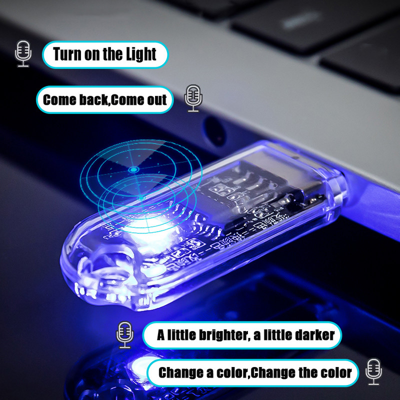 Lumină de noapte amuzantă cu control vocal inteligent Lumină de noapte USB colorată Nu este necesară conexiune la internet Control vocal Mini lampă de noapte USB