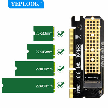 M Key M.2 NVMe NGFF към PCIe X16 X8 X4 SSD Riser адаптер с LED индикатор Пълна скорост 6000MB/s Не за B Key (SATA) Безплатен драйвер