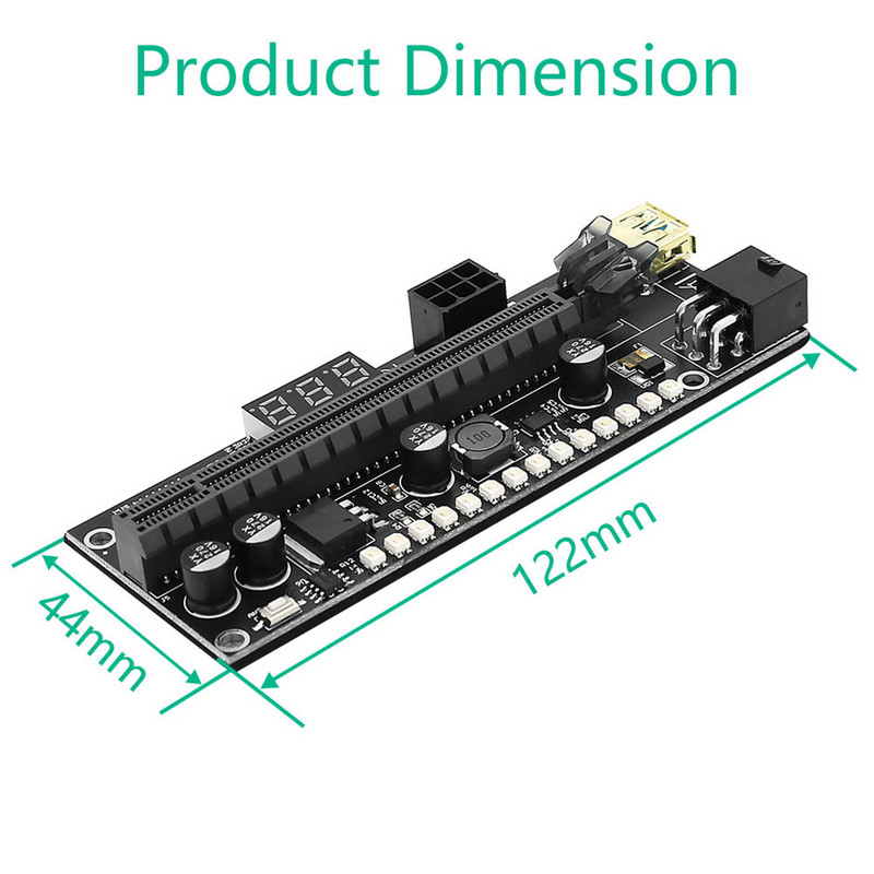 PCIE Riser 1x 16x grafikos išplėtimo plokštė su 6P į SATA laidu ir USB 3.0 stovo kabeliu, skirta GPU maitinamam stovo PCI-E adapterio kortelei