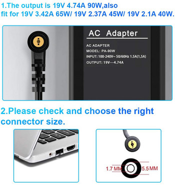 19V 4.74A 90W 5.5x1.7mm AC адаптер за лаптоп Зарядно за Acer Aspire 5750G 5755G 7110 9300 Захранване за лаптоп