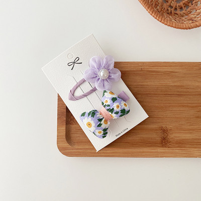 2 vnt. levandų spalvos pledas su gėlių raštais Basic Snap, kūdikių plaukų lašų segtukai plaukų spaustukai plaukų segtukai medvilniniai BB barrettes mergaičių galvos apdangalai