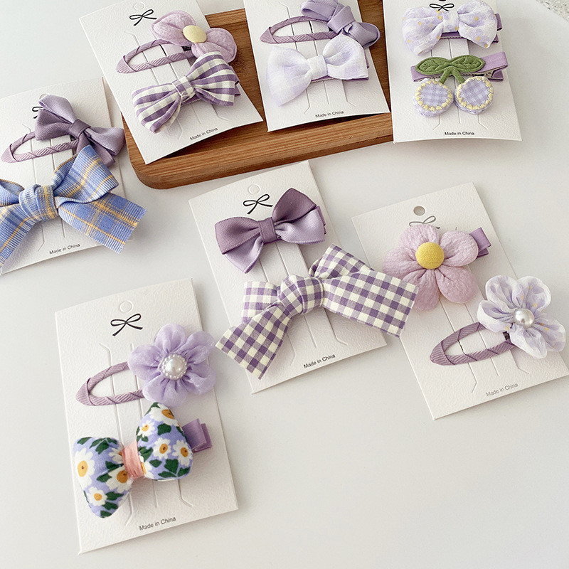 2 vnt. levandų spalvos pledas su gėlių raštais Basic Snap, kūdikių plaukų lašų segtukai plaukų spaustukai plaukų segtukai medvilniniai BB barrettes mergaičių galvos apdangalai