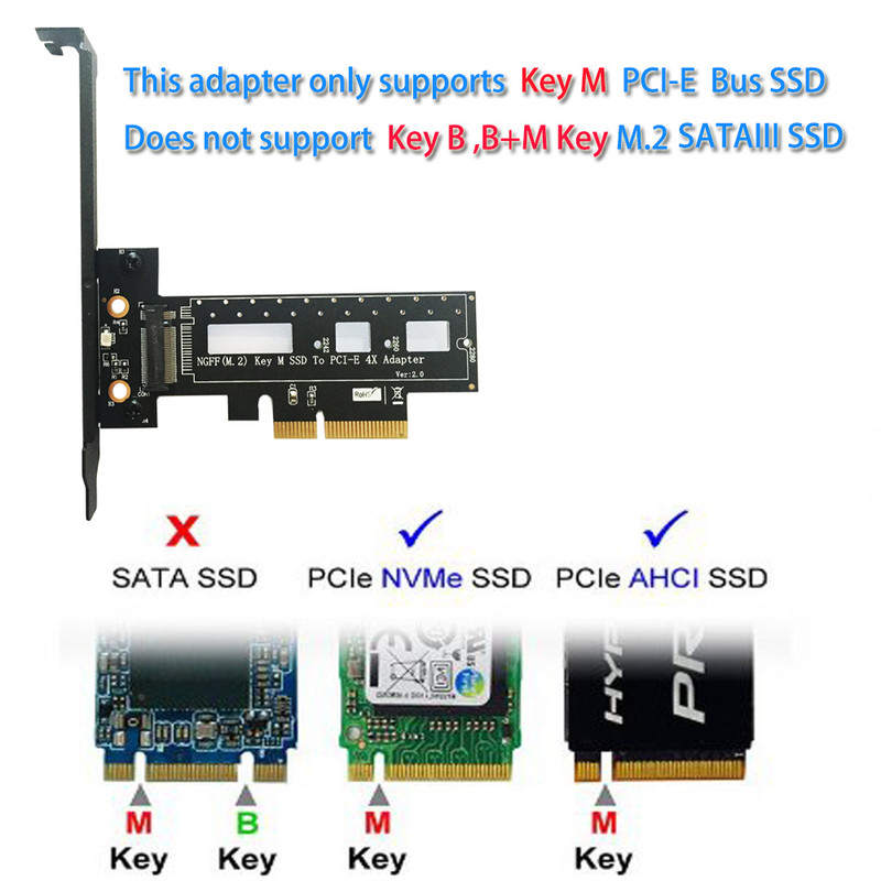M.2 NVMe AHCI SSD PCI Express 3.0 X4 M rakto jungtis viso greičio PCI E stovo kortelės adapteris palaiko 2242 2260 2280 dydžio M2 SSD