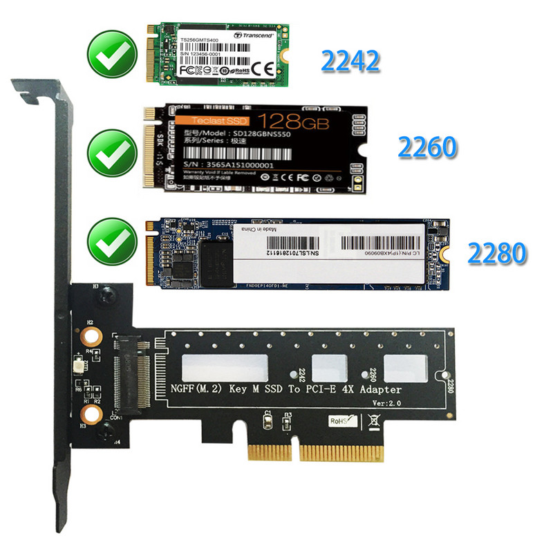 M.2 NVMe AHCI SSD PCI Express 3.0 X4 M rakto jungtis viso greičio PCI E stovo kortelės adapteris palaiko 2242 2260 2280 dydžio M2 SSD