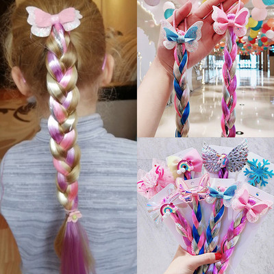Girls Cute Cartoon Bow Butterfly Colorful Braid Headband Hair Decorate Ponytail Holder Hair Tie Rubber Bands Hair Accessories