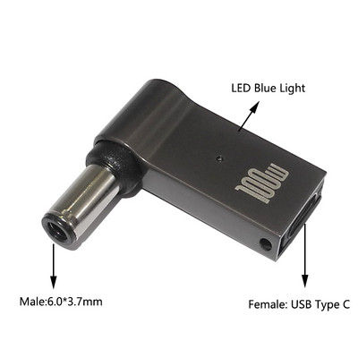 100 W USB C Sieviešu līdz 6,0 * 3,7 mm vīrišķā kontaktdakšas adaptera pārveidotājs C tipa USB PD ātrās uzlādes kabeļa vads Asus klēpjdatoram