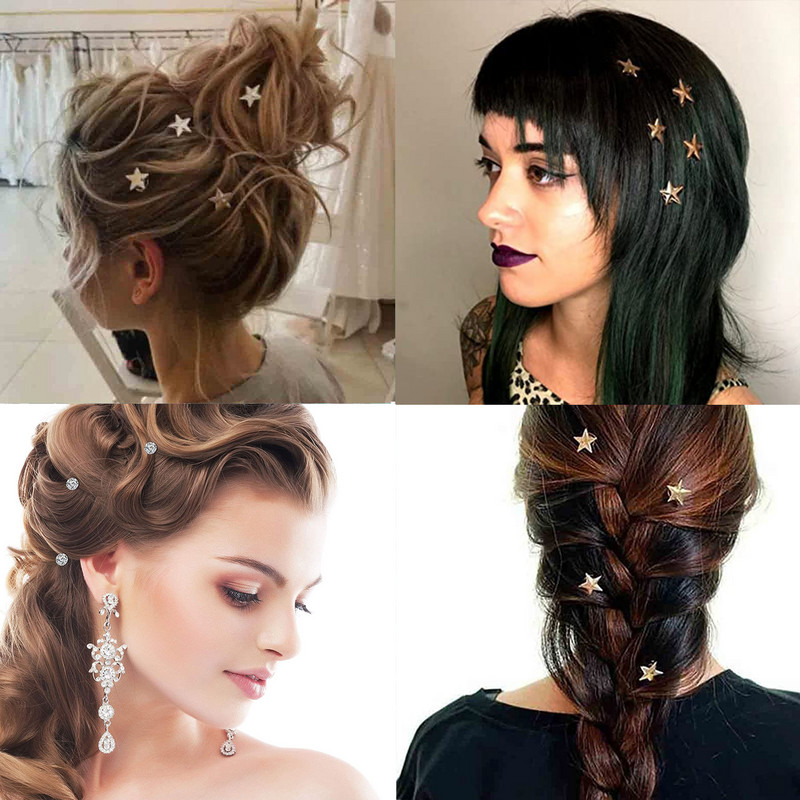 Molans 12vnt Gold Star Plaukų aksesuarai Spiraliniai plaukų segtukai Vestuvių žvaigždės plaukų segtukai Vestuvių galvos apdangalai Loc Dredlock Priedai