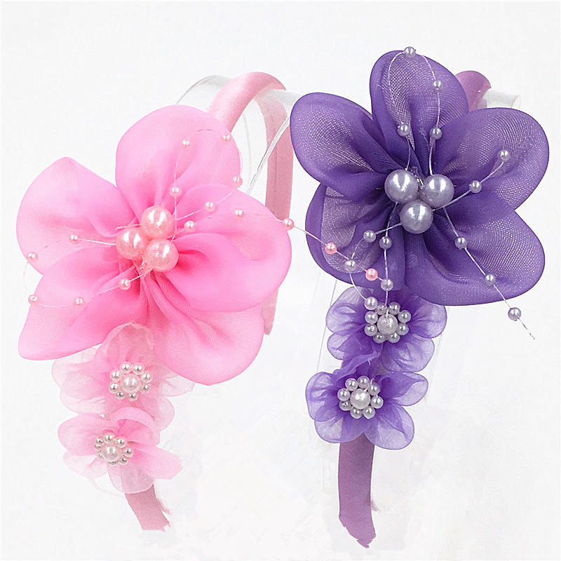 Madinga mergina Galvos lankelis Perlas didelis šifonas Gėlė Galvos juostelė Šifonas Perlų gėlė Plaukų juostos Galvos lankelis Plaukai Priedai