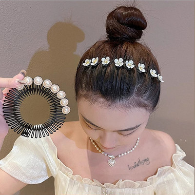 New Flower Pearl Pieptene de păr rotund din plastic pentru femei Finisaj păr rupt Bentita Instrument Vintage Hair Clip Moda Accesorii pentru păr