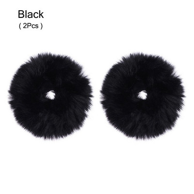 2 vnt., Moterų, mergaičių, žieminių kailinių plaukų skraidyklės „Pom Pom“ plaukų kaklaraištis „Fuzzy“ elastinės plaukų juostelės „Arklio uodegos laikikliai“ Plaukų aksesuarai