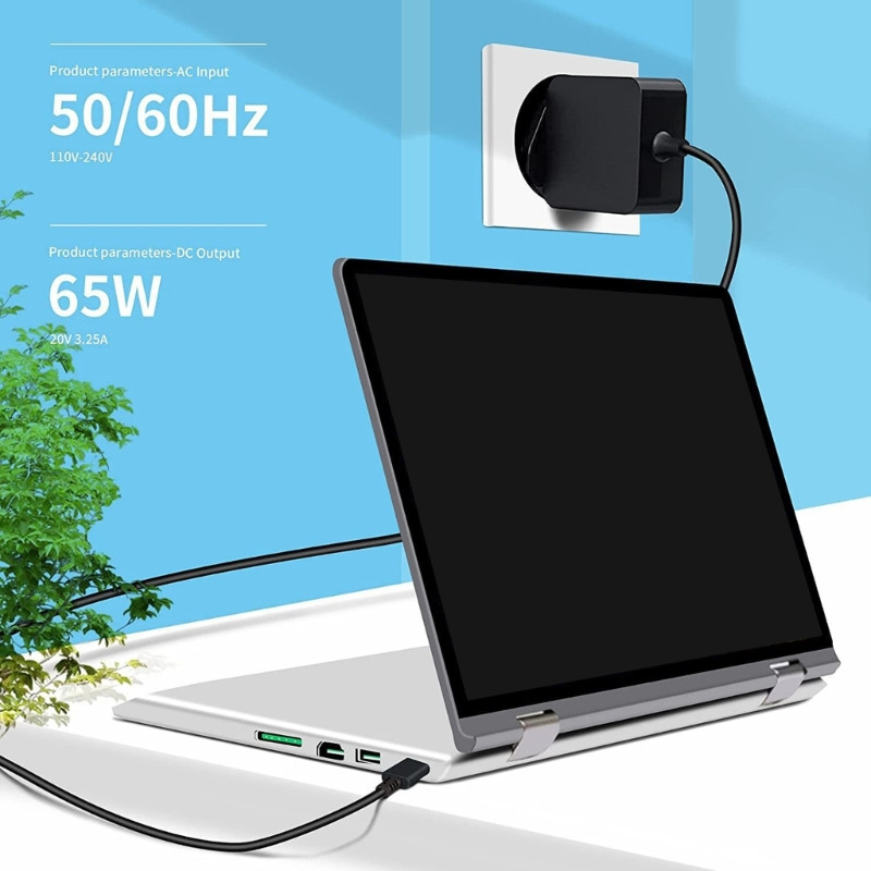 65 W nešiojamojo kompiuterio įkroviklis PD greito įkrovimo adapteris C tipo USB jungtis 100–240 V 5 V 12 V 15 V 20 V 3,25 A nešiojamojo kompiuterio kintamosios srovės adapteris K1KF