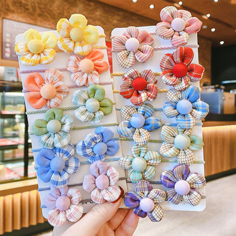 10 бр./компл. Ново бебе момиче Сладки цветове Цветни ленти за коса Държач за конска опашка Chilren Меки скрънчи Гумени ленти Детски аксесоари за коса