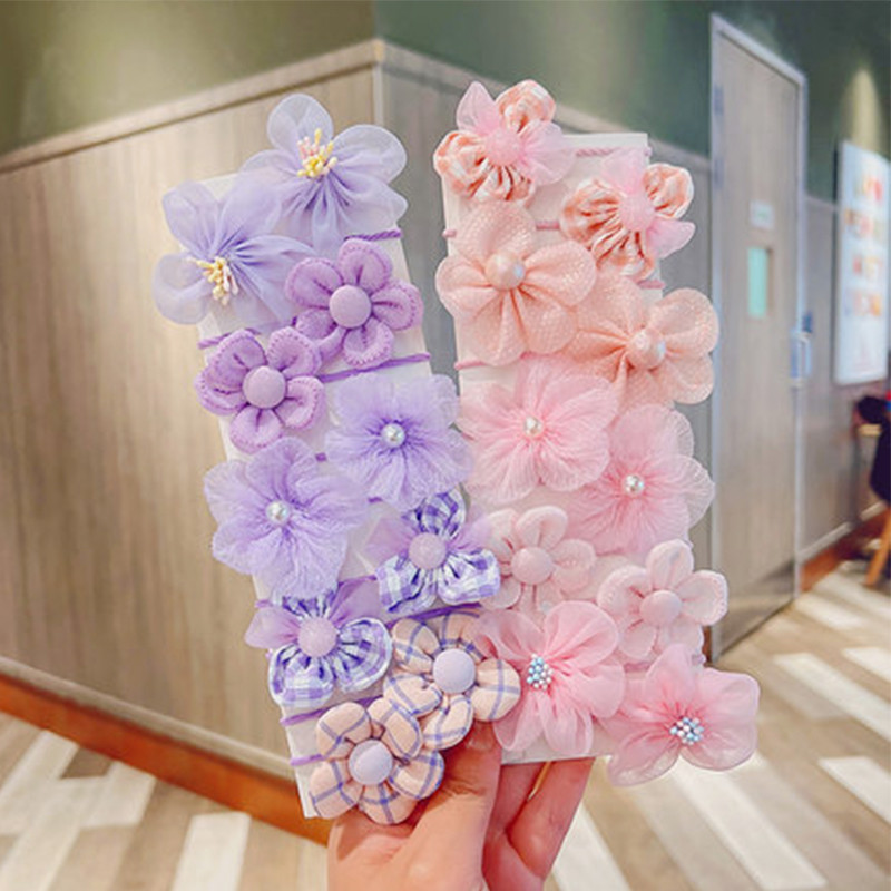 10 бр./компл. Ново бебе момиче Сладки цветове Цветни ленти за коса Държач за конска опашка Chilren Меки скрънчи Гумени ленти Детски аксесоари за коса