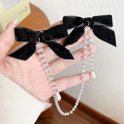 Sweet Girl Kutas Vintage Bow Pearl Grandininiai plaukų segtukai Elegantiški plaukai Dekoruokite galvos juosteles Plaukų segtukai moterims Madingi plaukų aksesuarai