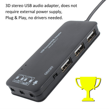 3 порта USB2.0 хъб Външна USB звукова карта Без външен драйвер Стерео звукова карта Адаптер за слушалки с шумопотискане за лаптоп PC