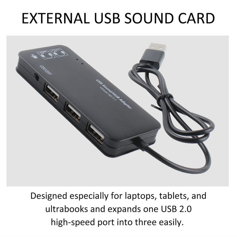 Hub USB2.0 cu 3 porturi Placă de sunet USB externă Fără driver extern Placă de sunet stereo Anulare zgomot Adaptor căști pentru laptop PC