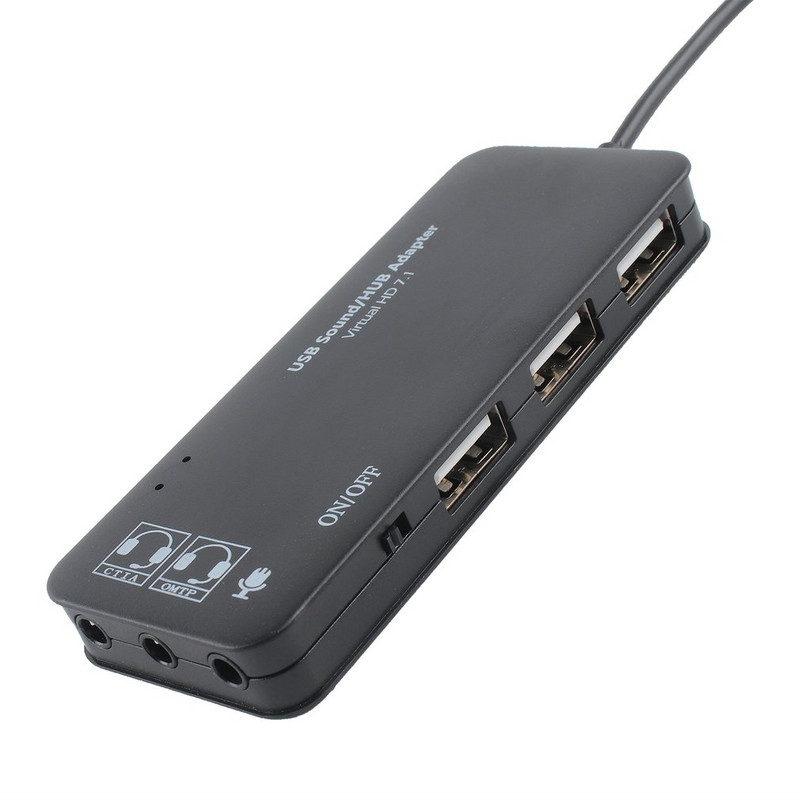 Hub USB2.0 cu 3 porturi Placă de sunet USB externă Fără driver extern Placă de sunet stereo Anulare zgomot Adaptor căști pentru laptop PC